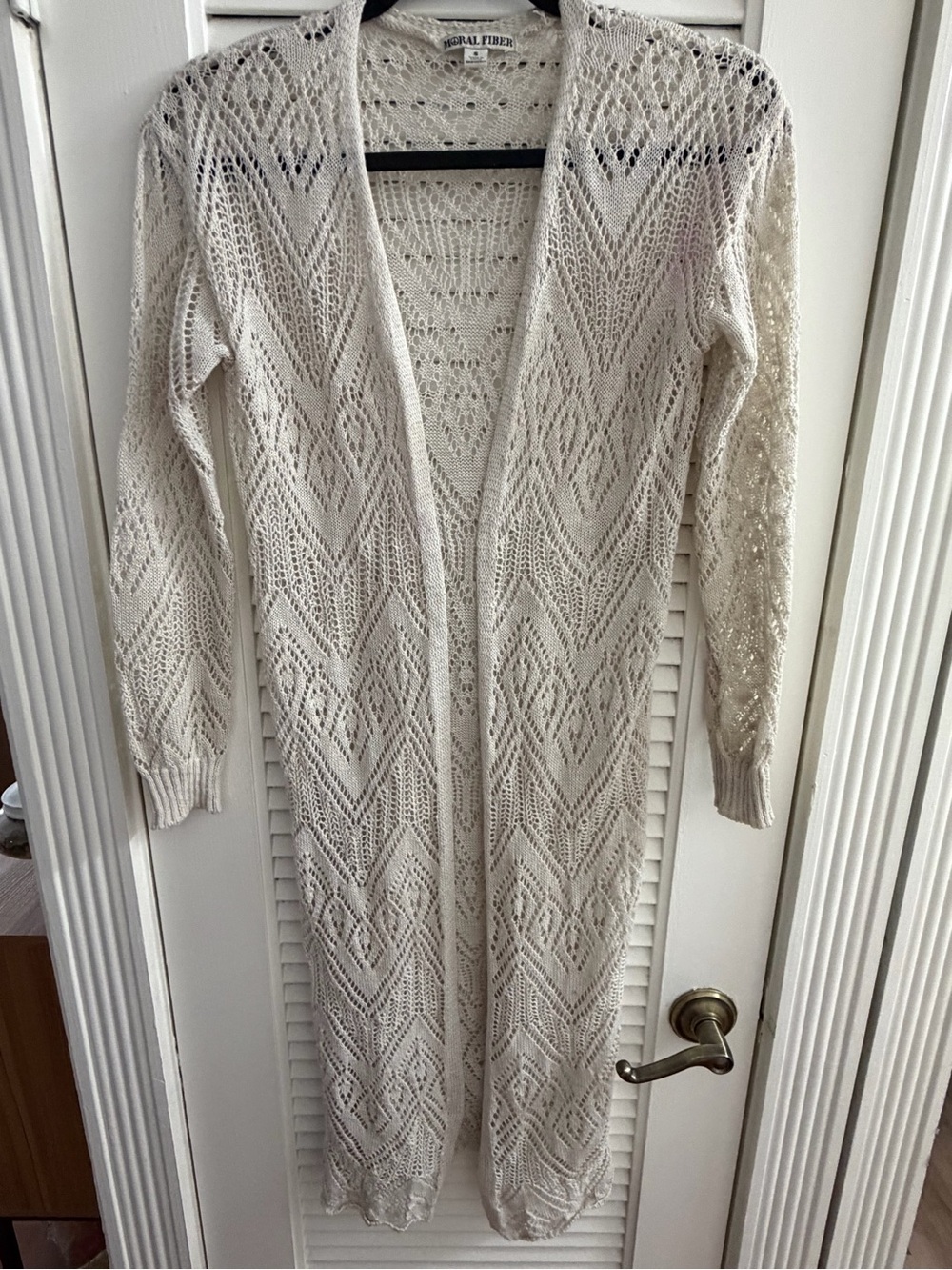 Moral Fiber Cream Open-Weave Long Cardigan Size Small